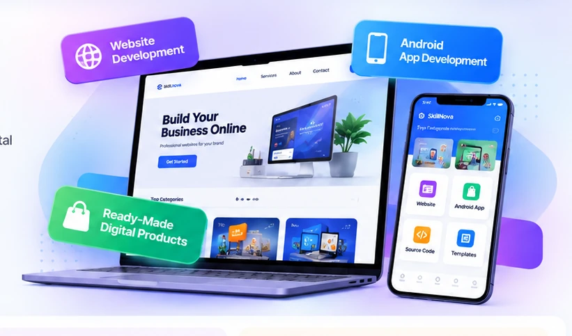 SkillNova website, Android app and digital product services
